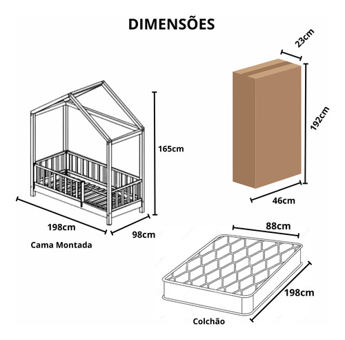 Bicama Montessori Solteirão Frente Casinha Colorida Madpinus