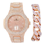 Charles Raymond Bling-ed Out Pulsera Cubana Con Reloj Hip Ho