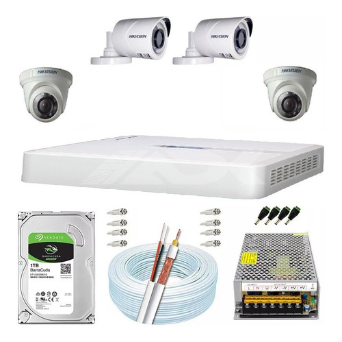 Kit Hikvision 4 Cameras Hd Completo Cftv 