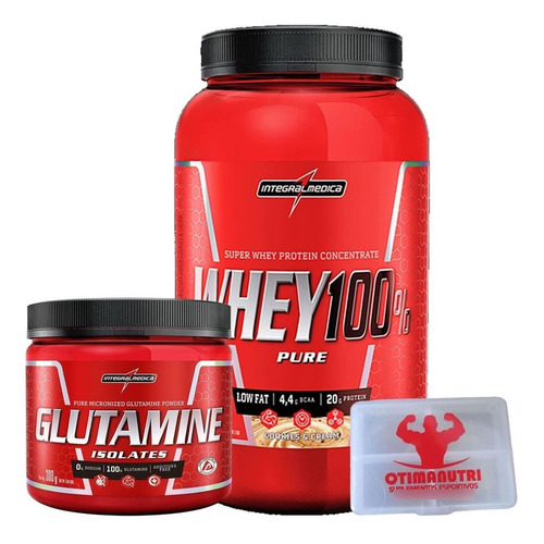 Combo 100% Whey Cookies   Glutamina   Porta Caps - Integral