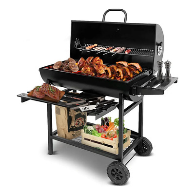 Asador De Carbón Tipo Barril Con Ruedas Acero Inoxidable Parrilla Para Jardin Kitzo | Meses sin interés
