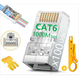 100 Conector Cat6 Ez Rj45 Metálico Blindado Terminal Red/uss