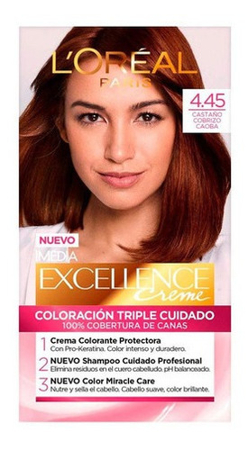 Kit Tinte L'oréal Paris  Excellence Tintura L'oréal Excellence Creme Tono 4.45 Castaño Cobrizo Caoba Para Cabello