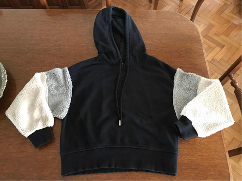 Bershka Buzo Canguro Abrigo Hoodie Peluche Mujer S Negro