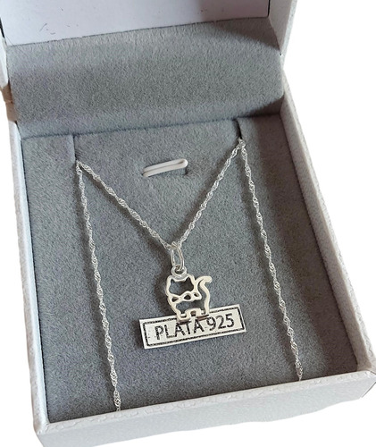 Cadena Con Dije Gato Calado Plata 925