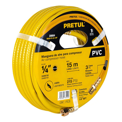 Manguera De Pvc Para Compresor, 15 M X 1\u002F4 , Pretul 20664 Color Amarillo | MercadoLibre