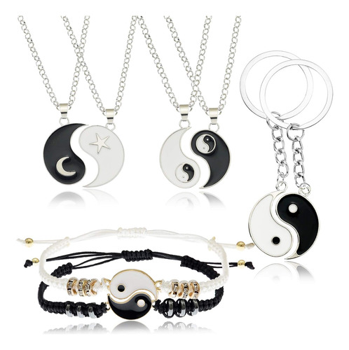 Rechicgu Oro Y Plata 8 Piezas Yin Yang Bff Parejas Collar A 