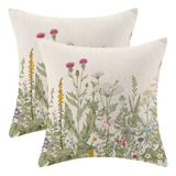 Set De 2 Fundas Almohada Flores Primavera 55x55 Cm Decorativ