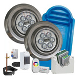 Kit 2 Luces Led 20w Rgb Para Pileta Fibra + Kit Proteccion