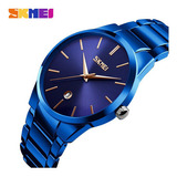 Reloj De Pulsera Impermeable De Cuarzo De Lujo Skmei Color Del Fondo Azul