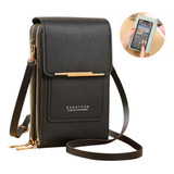 Bolsa De Couro Ombro Feminina Tocar Touch Cellular Multiuso Cor Preto