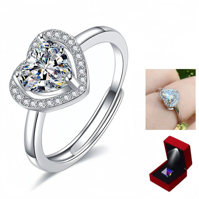 Anillo De Compromiso En Forma De Corazón De Plata Esterlina Color Plateado Talla Adjustable Opening | Meses sin interés
