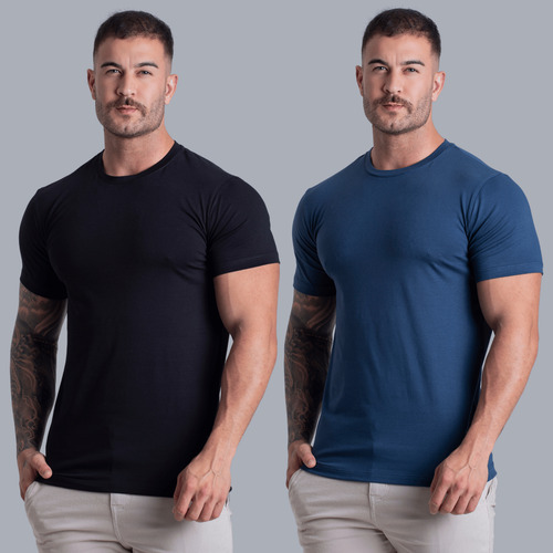 Kit 2 Camiseta Masculina Algodão Egipcio Basica Com Elastano