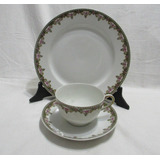 Trío Porcelana Limoges France 2 Platos 1 Taza Soporte Madera