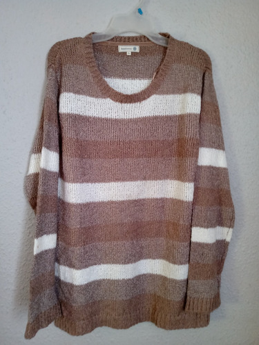 Sweater Rayado Beige Con Blanco. Usado ( D199)
