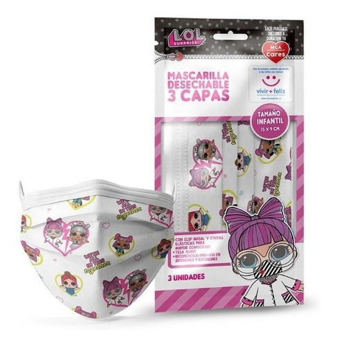 Mascarilla Desechable Infantil  Lol Set 3 Unidades