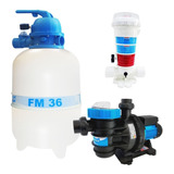 Kit Filtro Piscina Fm 36 + Bomba 1/3 Cv 40m³ + Dosador Cloro