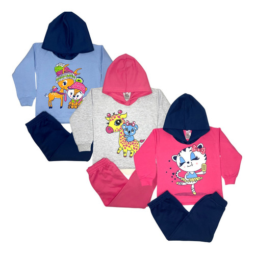 Kit 3 Conjuntos De Moletom Infantil Inverno Menina Atacado 