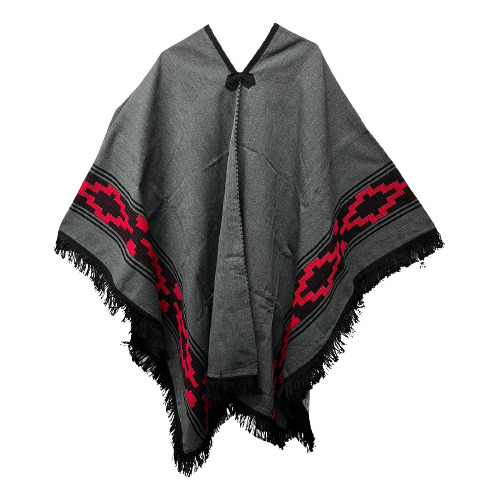 Poncho Incaico Adulto Guarda Pampa Unisex Gris C/ Rojo