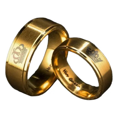 2 Anillos De Pareja Rey Y Reina Dorados Acero Inoxidable Dorado 6,7,8,9,10,11,12