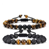 2pzs Pulsera Hombre Ajustable Piedra Natural Moda Caballero