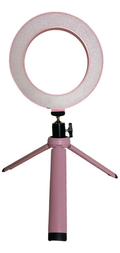 Kit Aro Selfie Luz Led 16 Cm Usb Rosa Trípode Regulable 50cm