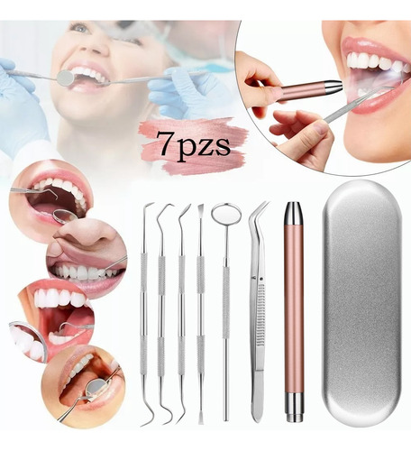 Set De 7 Herramientas De Limpieza Dientes Con Luces