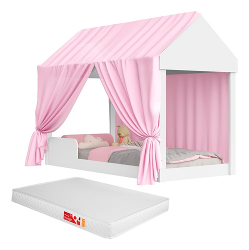 Cama Montessoriana Infantil Com Colchão E Voal