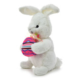 Conejo De Peluche Blanco Con Conejito Pascuas Importado