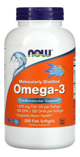 Ômega-3 1.000mg Now Foods 180/120 200caps Softgels Importado