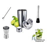 Kit Caipirinha Coqueteleira + Socador + Dosador Inox +brinde