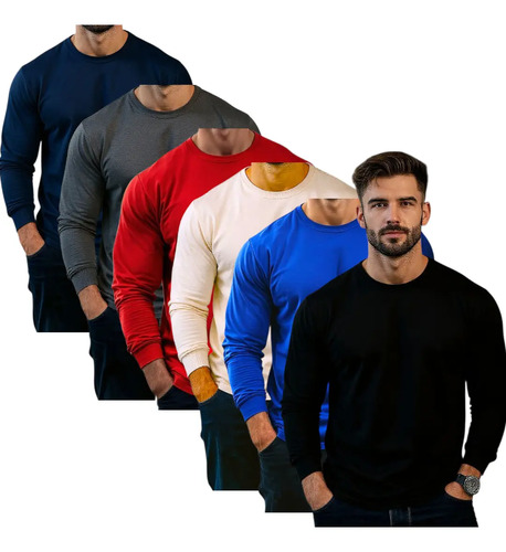 Paquete De 6 Playeras Manga Larga Para Hombre De Algodon