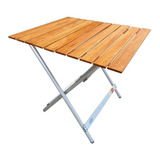 Mesa Aluminio Y Madera Plegable 60x50 Playa Jardin Camping