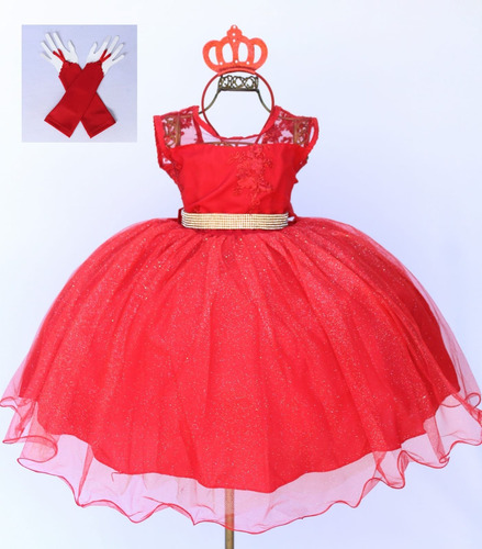 Vestido Festa Infantil Princesa Formatura Daminha Com Luvas