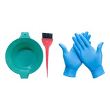 Kit Bowl + Pincel + Guantes Nitrilo Para Coloracion Tintura