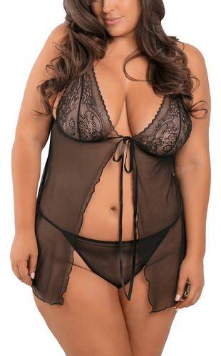 Baby Doll Talla Grande Plus Curvy Panty Transparencia Encaje