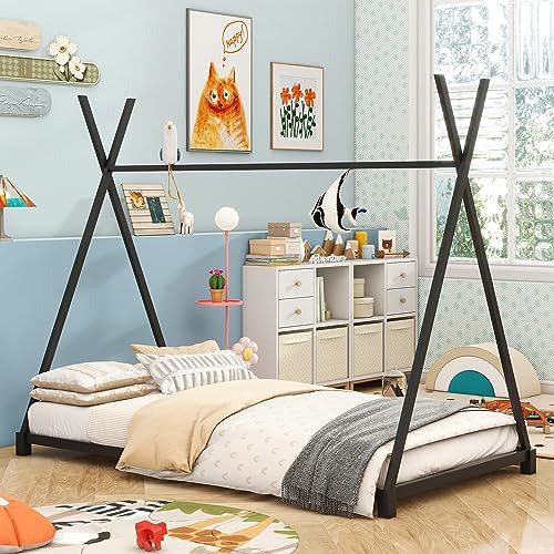 Cama Montessori Para Niños, Juego Completo, Sin Somier (negr