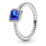 Anillo Solitario Cuadrado Azul Brillante. Pandora Original