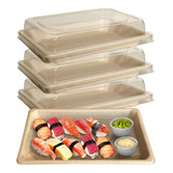 Ecoquality Bandejas De Sushi Compostables Medianas Con Tapas