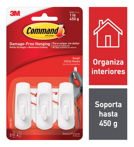 Gancho Plastico Command Uso General Pequeño Blanco Paquetex3