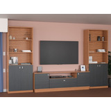 Combo Rack Tv + 2 Bibliotecas Modular Living Mesa Tv Moderno