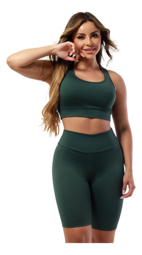 3 Conjuntos Fitness Bermuda + Top Roupas Feminina Academia