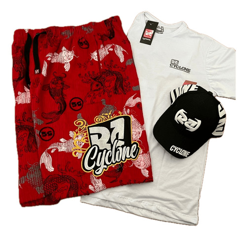 Kit Patrão Cyclone Bermuda Veludo + Camiseta E Boné Mod 10