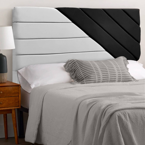 Cabeceira De Cama Box Casal 138cm Estilo Veludo Cinza/preto