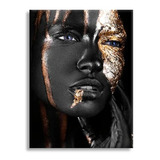 Quadro Decorativo Grande Mulher Negra Maquiagem Ouro Dourada