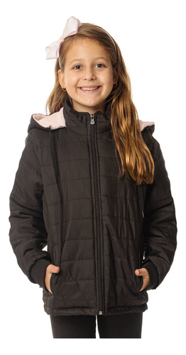 Jaqueta Infantil Forrada Fleece Puffer Capuz Juv Frio Neve