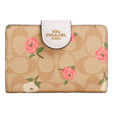 Billetera Coach Mdm Crn Zip Blue Con Diseño Monograma Color Light Khaki Flores De Crossgrain Leather - 9cm X 13cm X 1.2cm