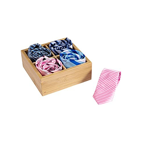Caja De Corbatas De Bambú, 4 Compartimentos - Organizador De