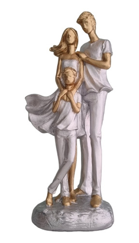 Pai Mãe Com Filho Estátua Família Unida 27 Cm Prata