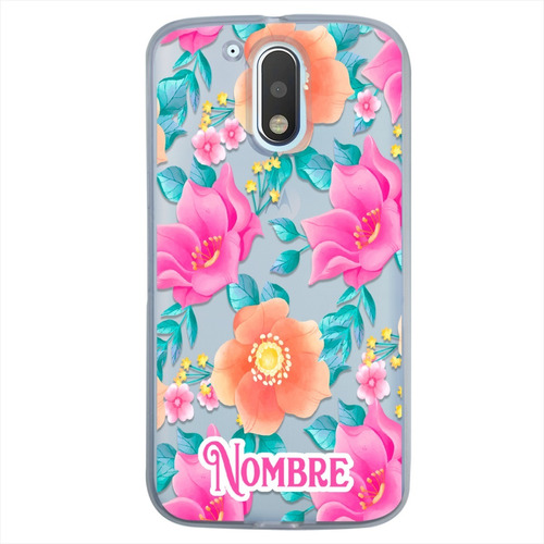 Funda Motorola Flores Rosas Personalizada Con Tu Nombre